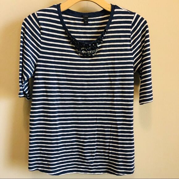 J. Crew Jeweled Painter T-Shirt in Navy Stripes Women's Size Small 100% Cotton - Picture 2 of 6